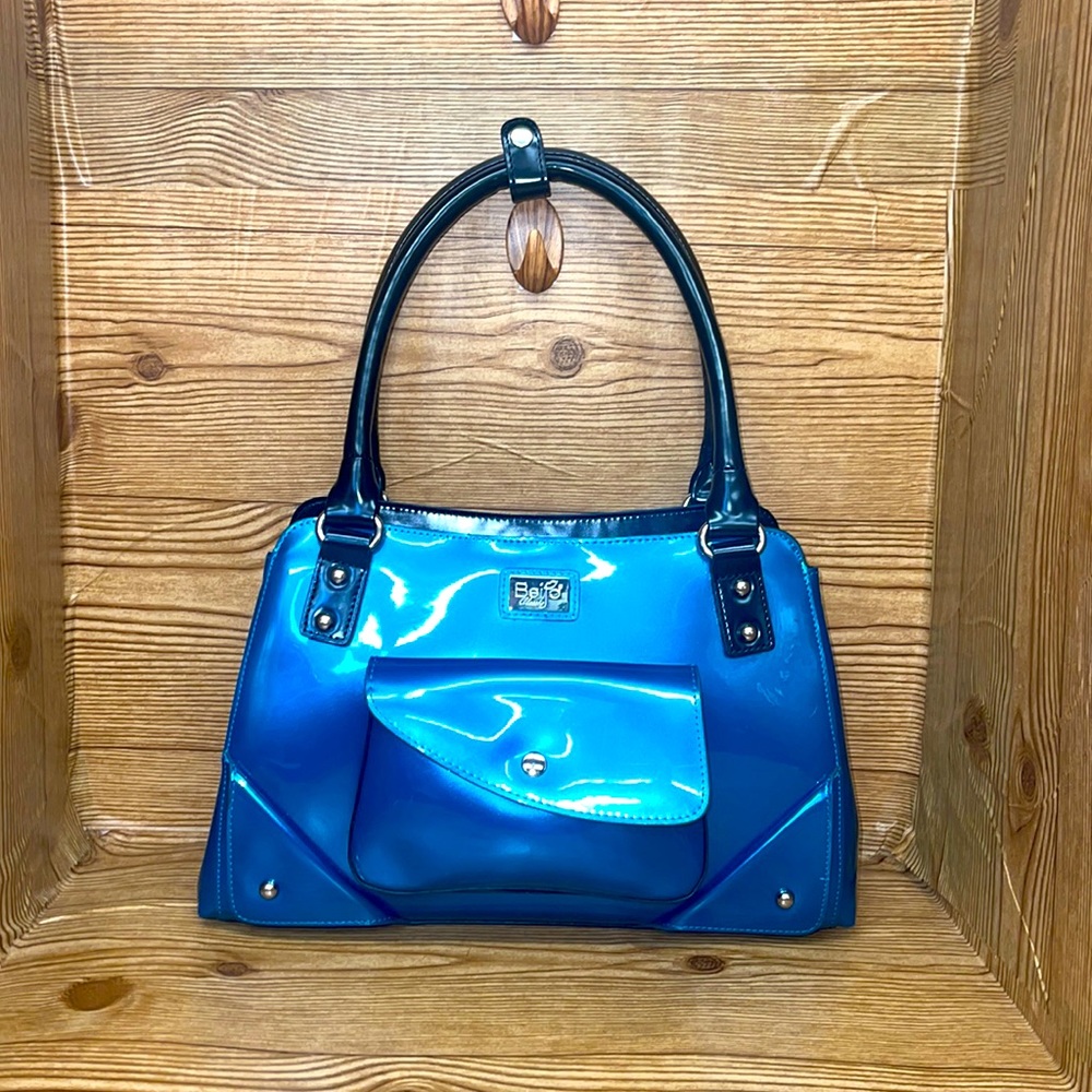 Beijo classic Y2K vinyl metallic blue structured satchel vintage mint 9.9/10🔥🔥